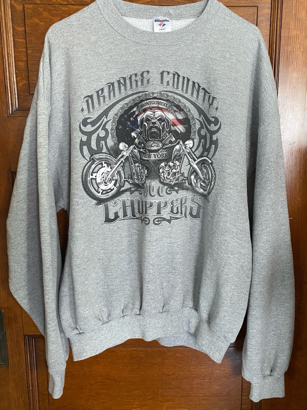 Vintage 2000’s Orange County Gray Crewneck with Motorcycle Graphic/ New York XL